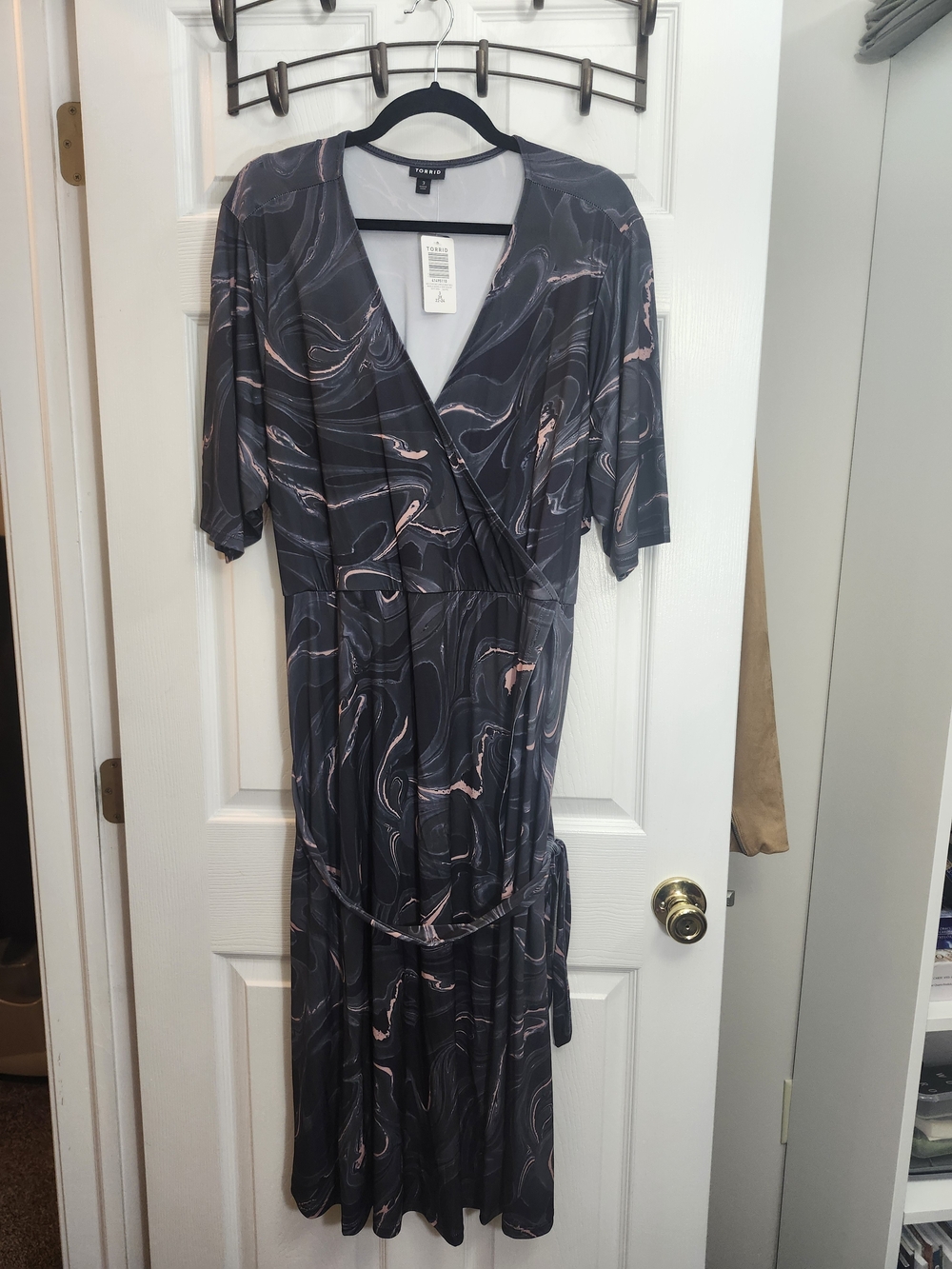 Torrid Charcoal Midi Dress with Pink Marble Print, Torrid 3 =3X